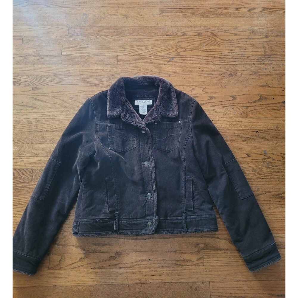Vtg Maurices Womens Sherpa Lined Corduroy Trucker Jacket Brown Size XL